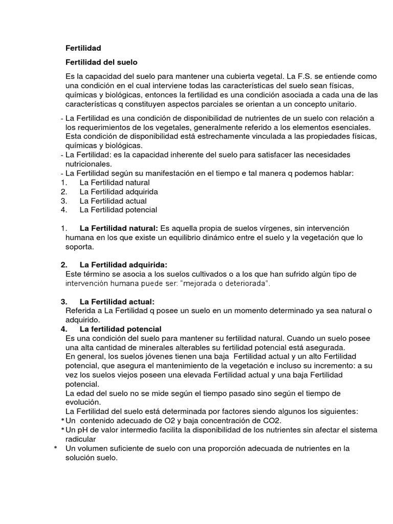 Fertilidad del Suelo: Tipos y Factores | PDF | Suelo | Plantas
