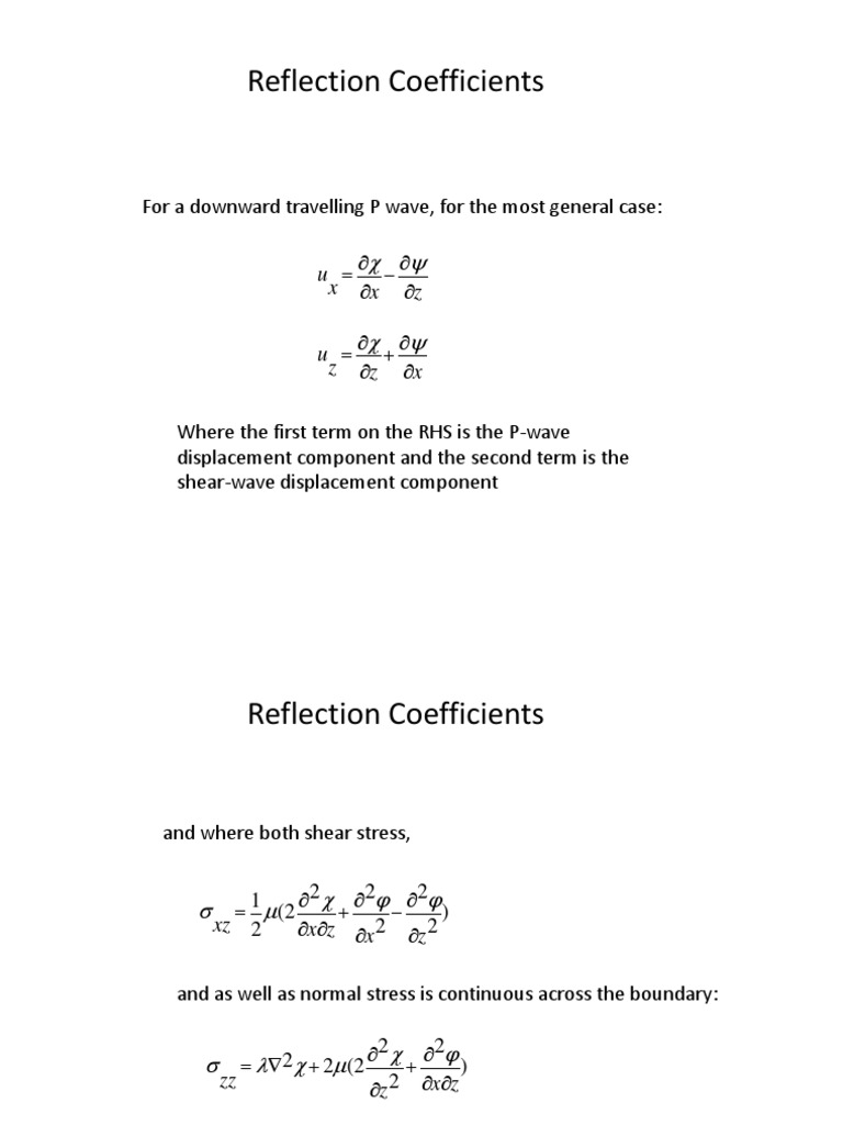 Reflection Coefficients in Seismic Waves | PDF | Reflection (Physics ...