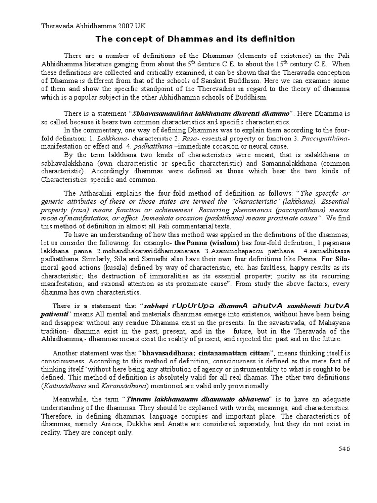 4-The Concept of Dhammas and Its Definition | PDF | Dharma | Definition