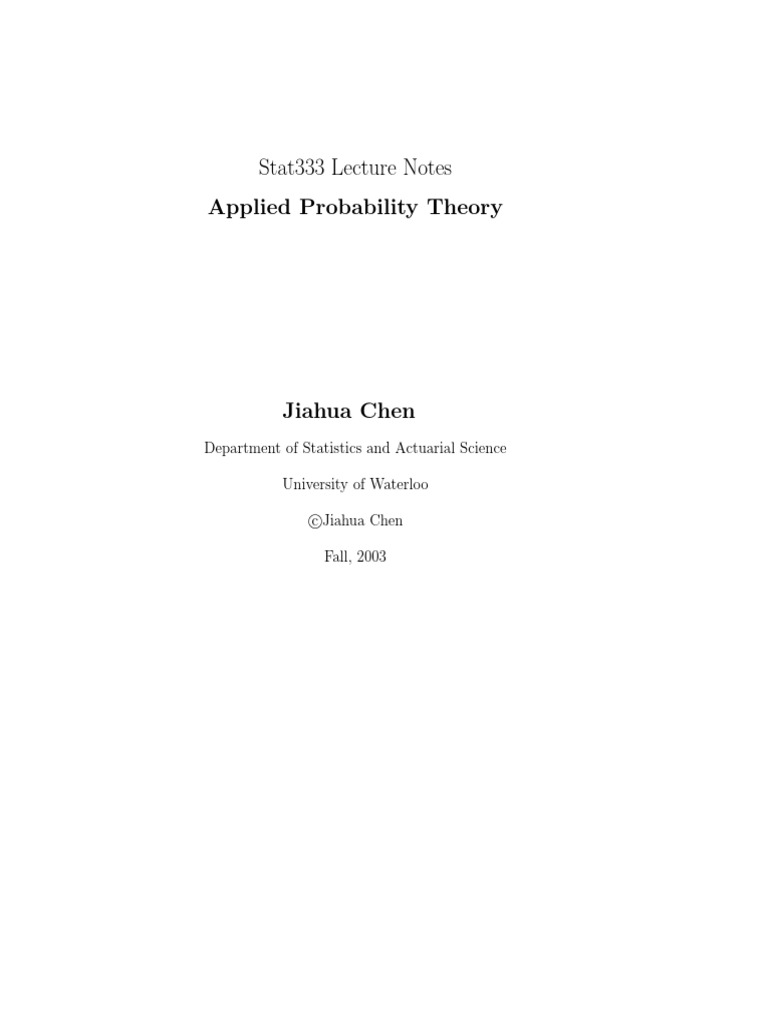 Applied Probability Theory - J. Chen | PDF | Probability Distribution ...