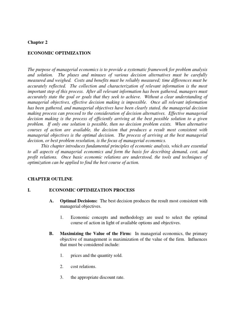 Economic Optimization in Managerial Decisions | PDF | Marginal Cost ...