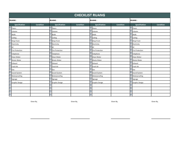 Comprehensive Space Condition Checklist | PDF | Technology & Engineering