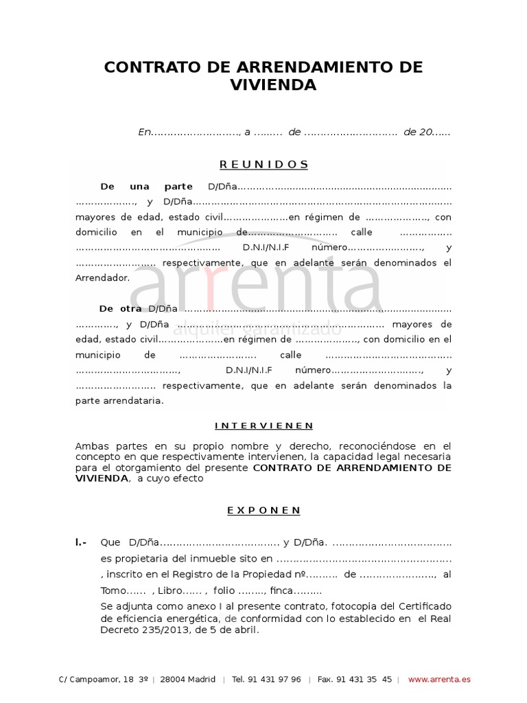 Modelo Contrato Alquiler Vivienda Arbitraje Completo Arrenta Pagos