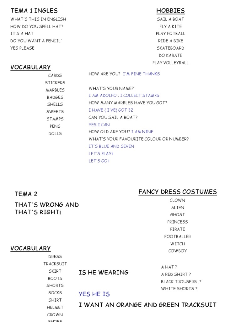 Tema 1 Ingles Hobbies: I M Fine Thanks | PDF