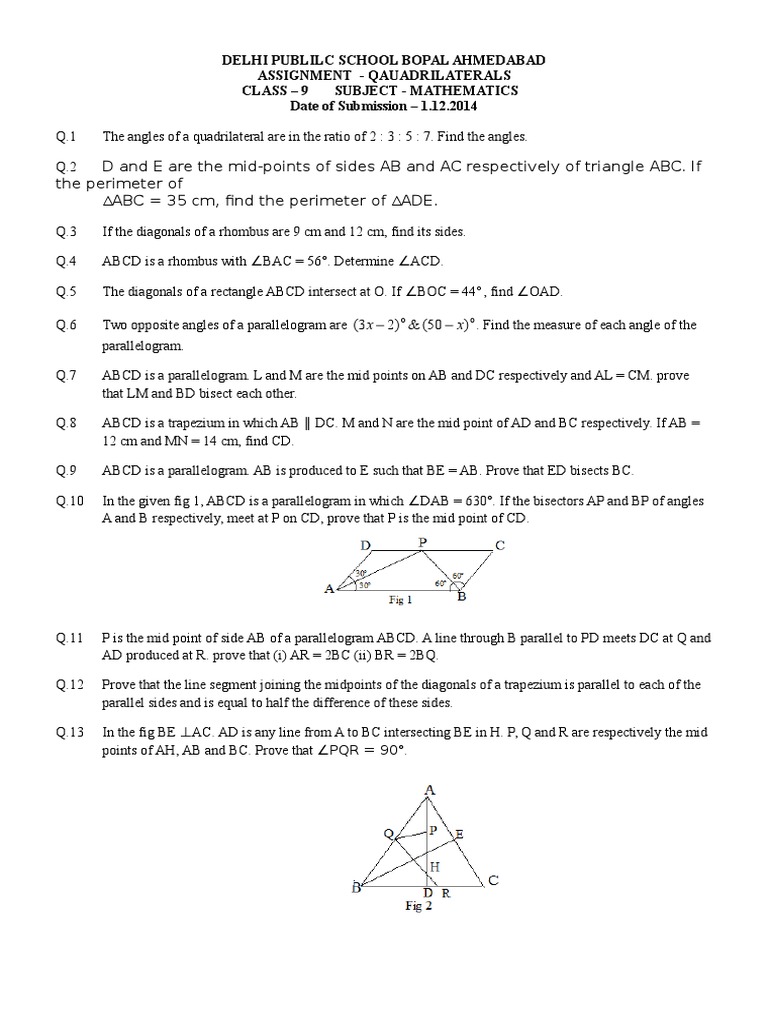 Class 9 Quadrilaterals Assignment | PDF | Elementary Mathematics ...