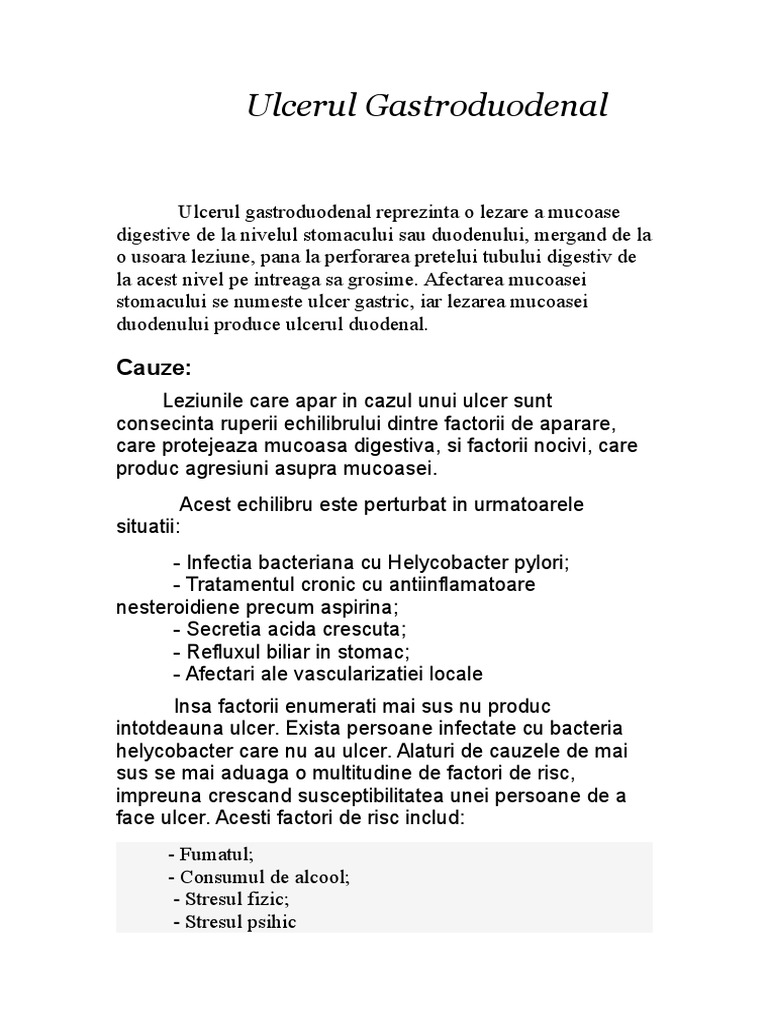 Ulcerul Gastroduodenal | PDF