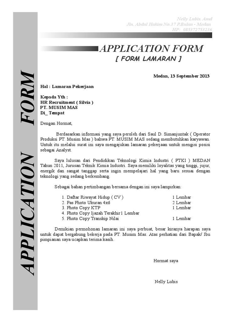 Download 97+ Contoh Surat Surat Lamaran Kerja Musim Mas Terbaik Gratis
