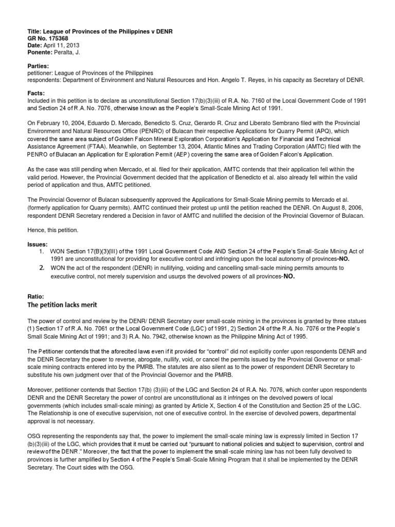 League of Provinces Vs DENR | PDF | Nullification (U.S. Constitution ...