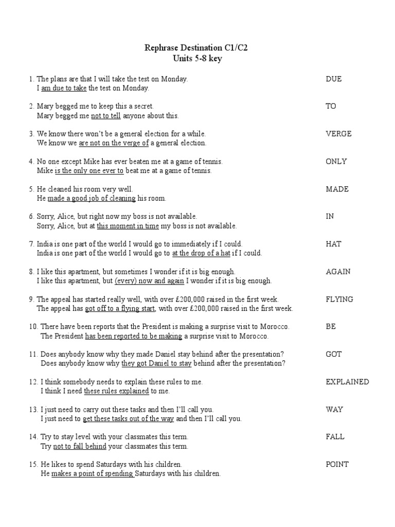 C1/C2 Rephrasing and Word Building Exercises | PDF | Violence