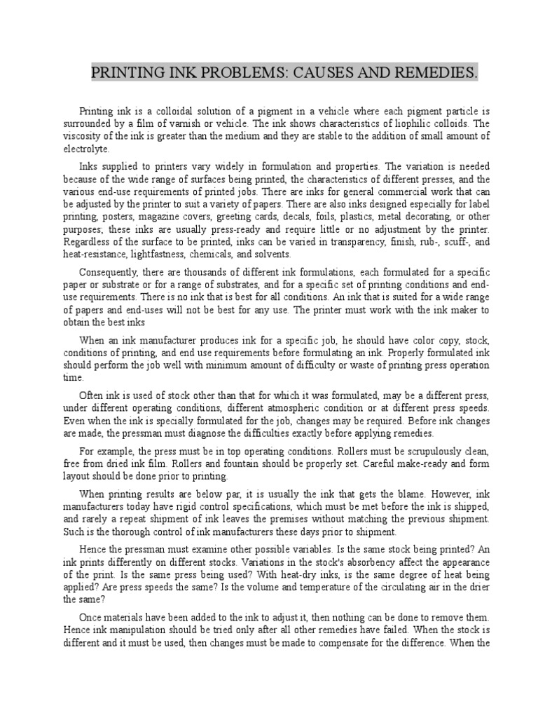 Printing Ink ProblemsCauses and Remedies PDF Ink Paper