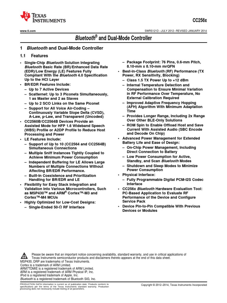 CC 2564 | PDF | Bluetooth | Arm Architecture