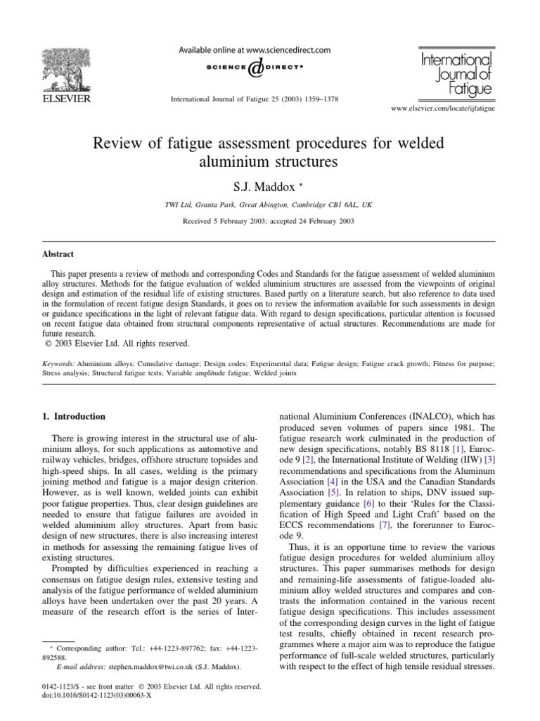 Fatigue Assessment of Welded Aluminium | PDF | Fatigue (Material ...