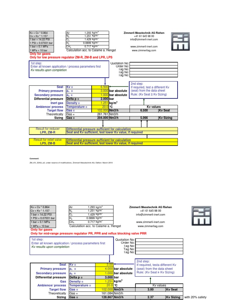 Gas Flow Calculation for Regulators | PDF | Gases | Pressure