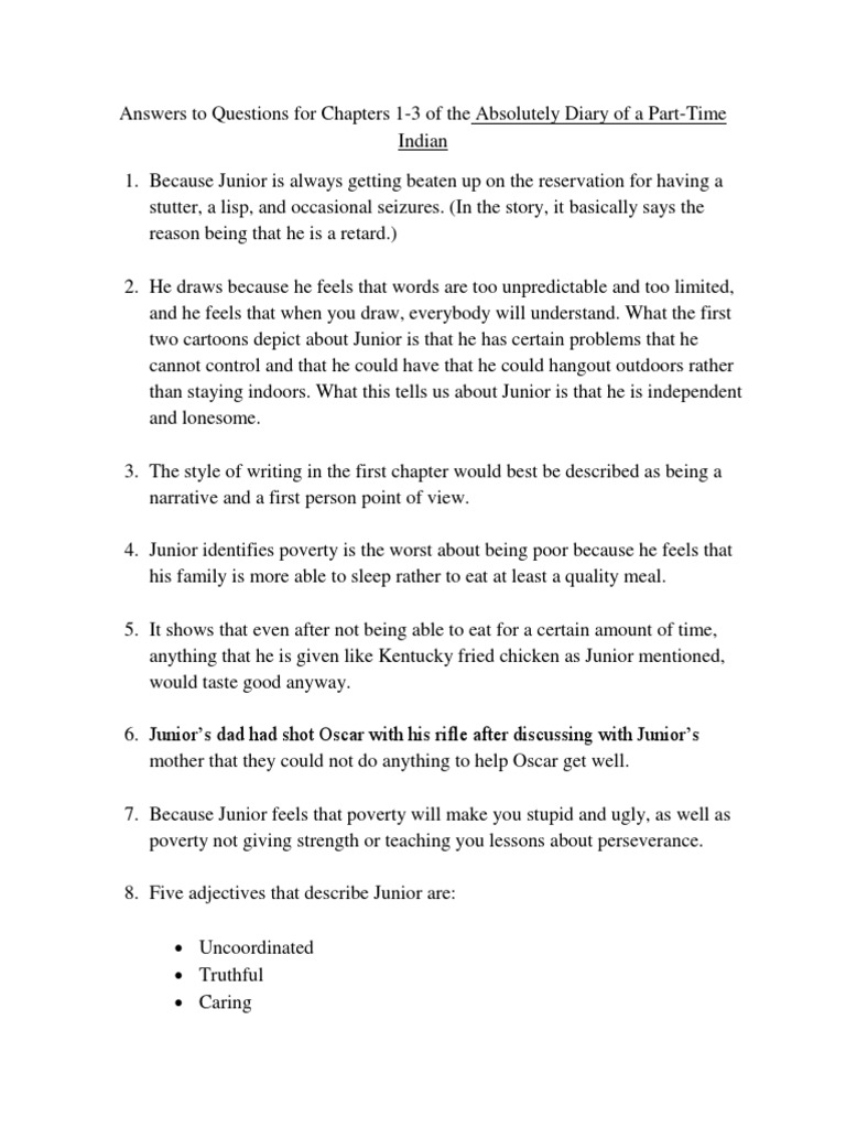 Answers To The Absolutely Diary of A Part Time Indian | PDF | Self 