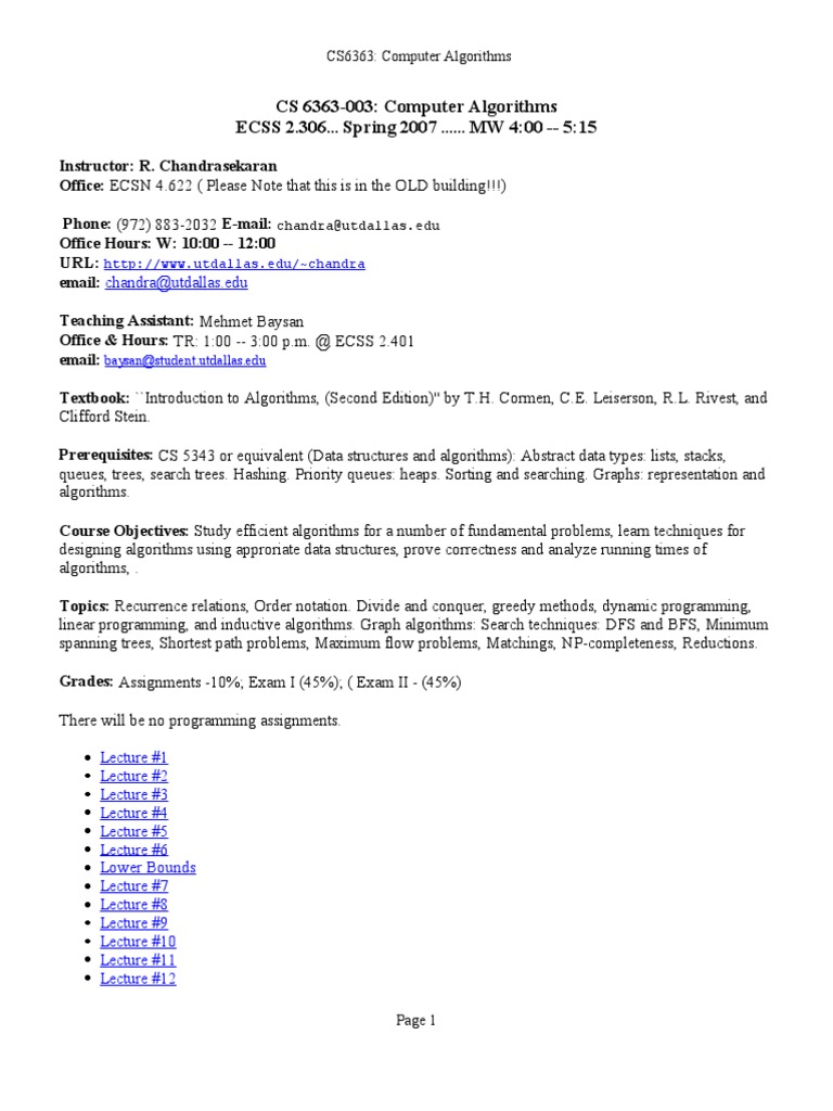 Computer Algorithms Course Guide | PDF | Algorithms | Theoretical ...