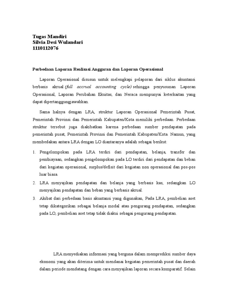 Perbedaan Lra Dan Laporan Operasional