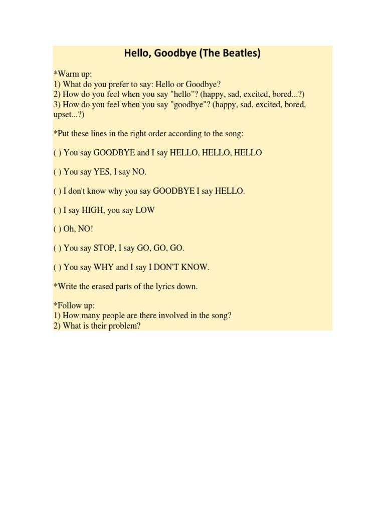 Hello Goodbye The Beatles Pdf