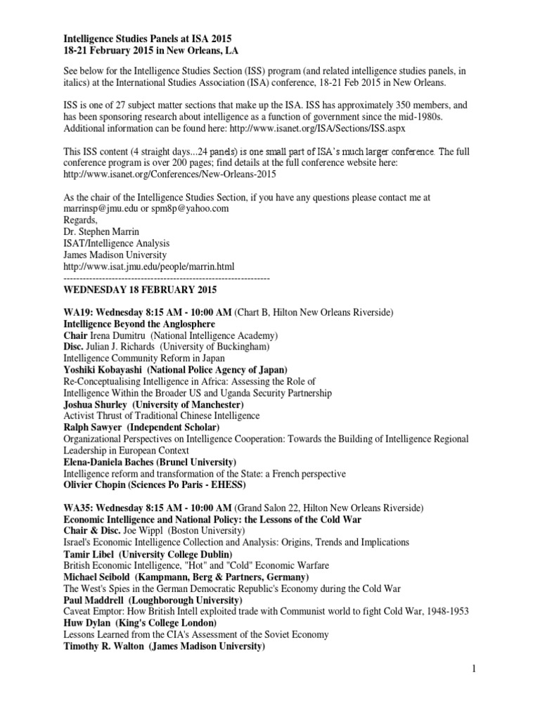 ISA 2015 Intelligence Studies Panels | PDF | National Security | Espionage