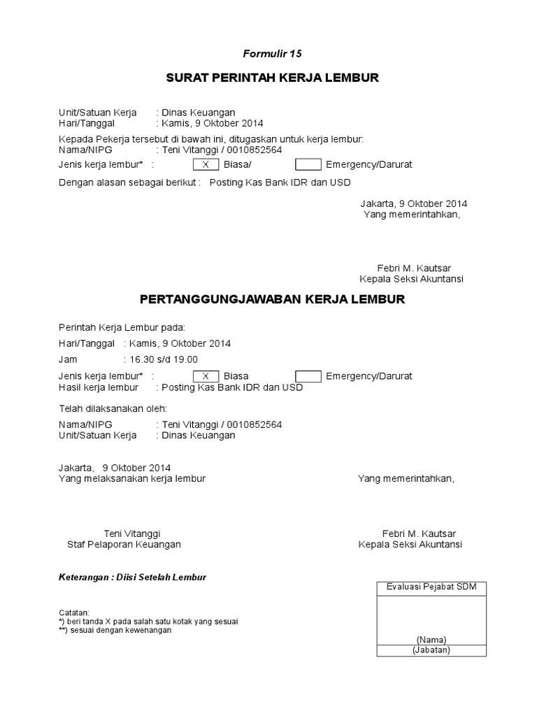 2014 10 Formulir 15 Surat Perintah Kerja Lembur