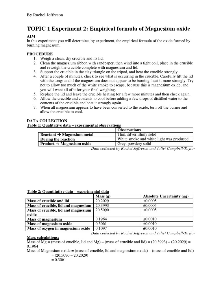 To determine the empirical formula of magnesium oxide report form 4 image