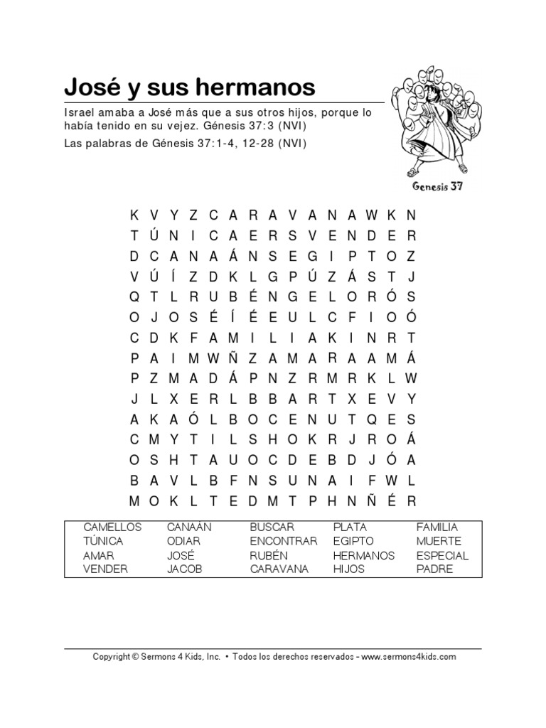 Sopa De Letras De Jose Y Sus Hermanos