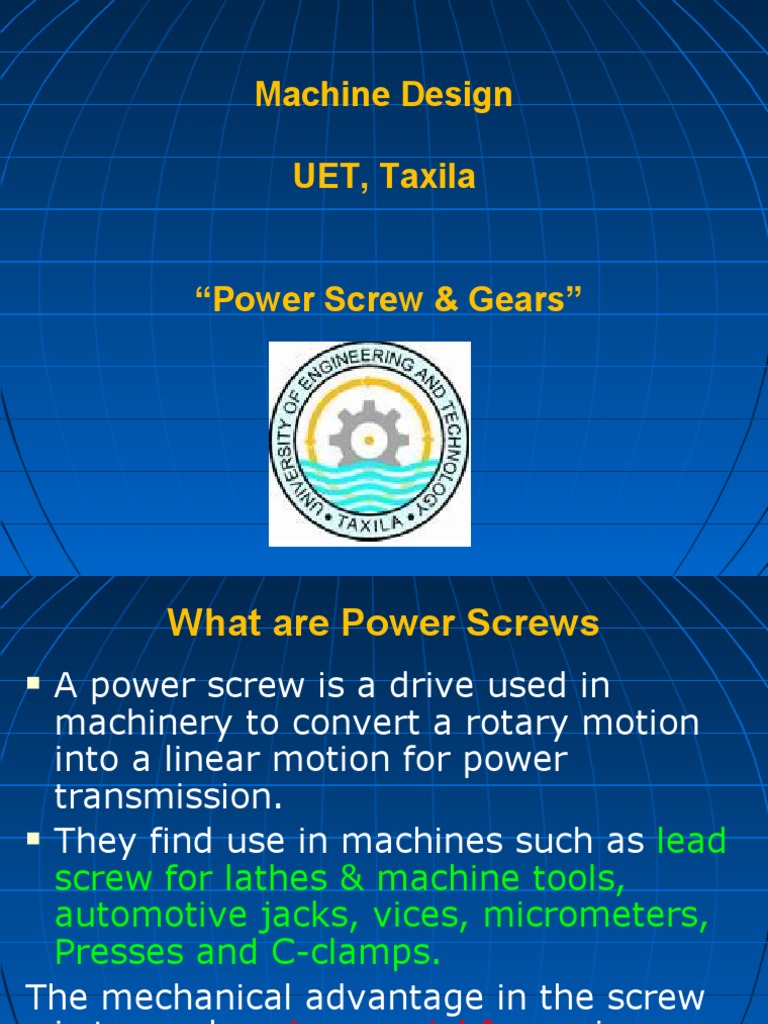 Power Screw & Gears | PDF | Gear | Mechanical Engineering