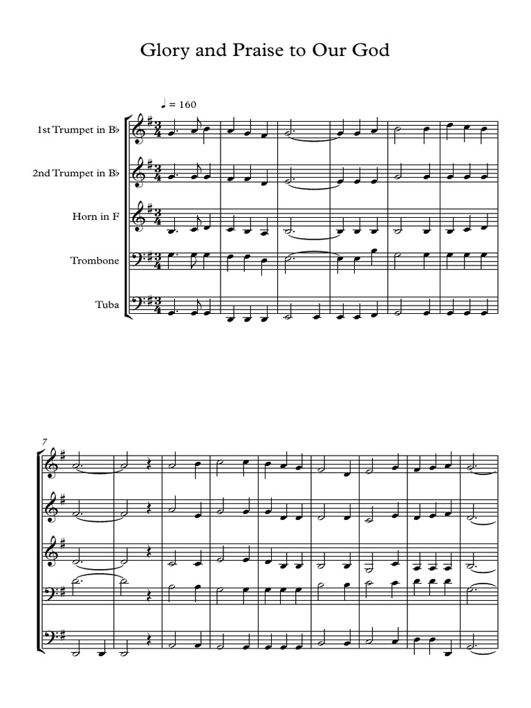 Glory and Praise To Our God - Brass Quintet - Full Score | PDF
