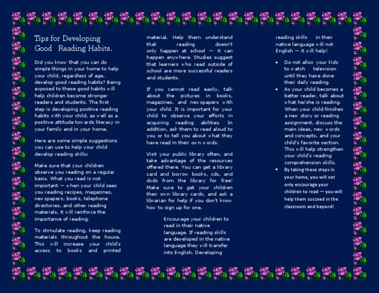 Tips For Developing Good Reading Habits | PDF