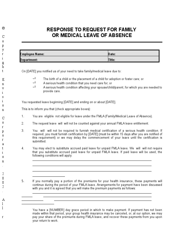 Response to Employee Request for Family or Medical Leave Family And