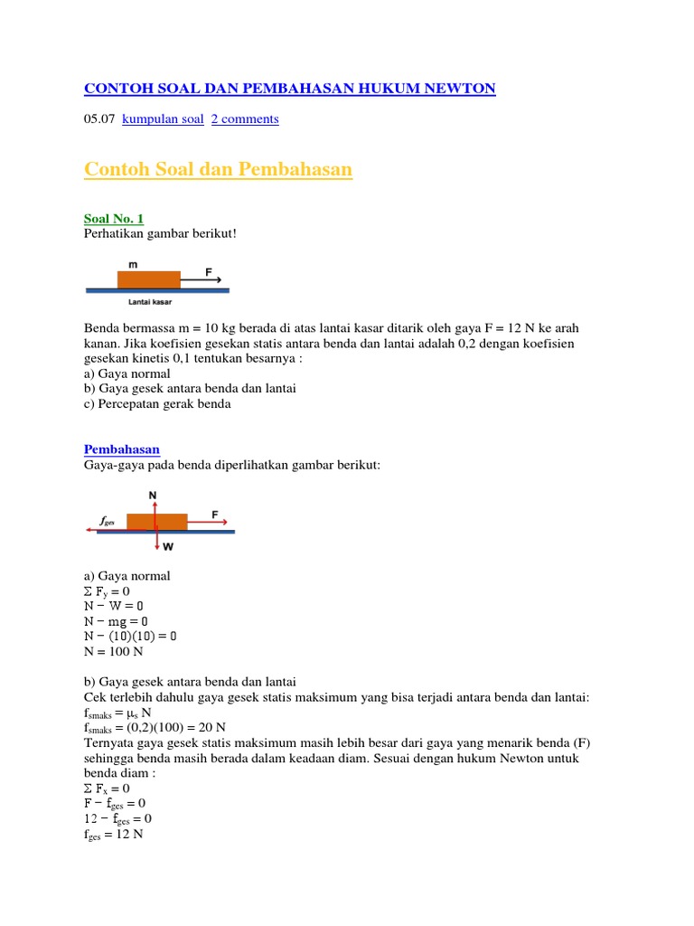 Contoh Soal Dan Pembahasan Hukum Newton PDF