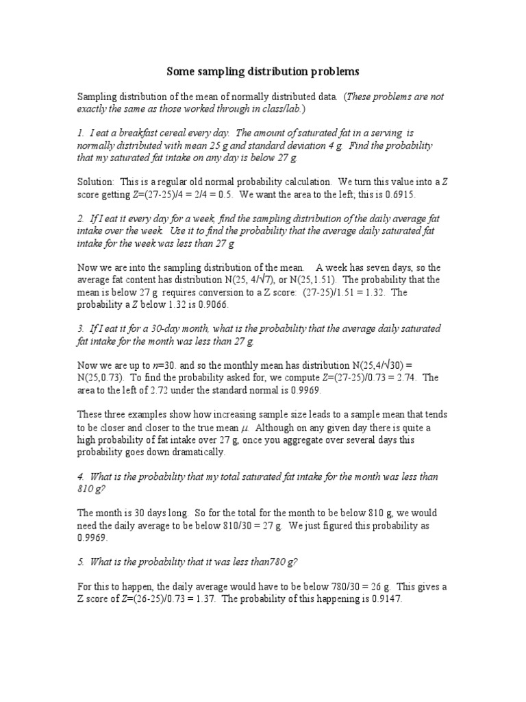 Some Sampling Distribution Problems | PDF | Mean | Standard Score