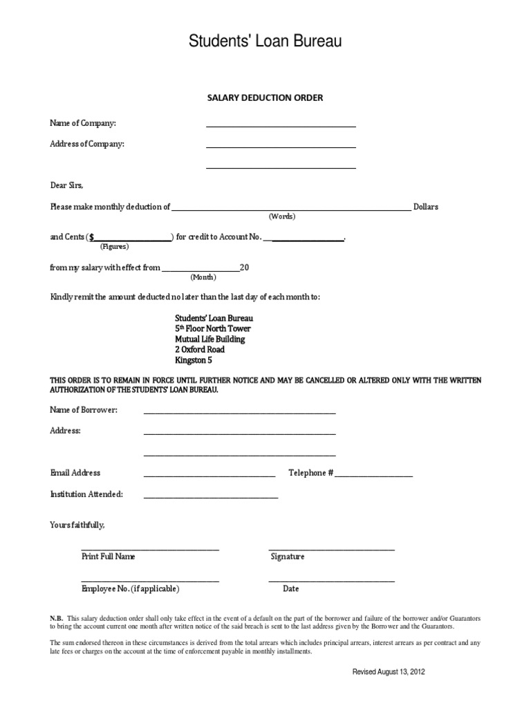 Salary Deduction Order for Loans | PDF