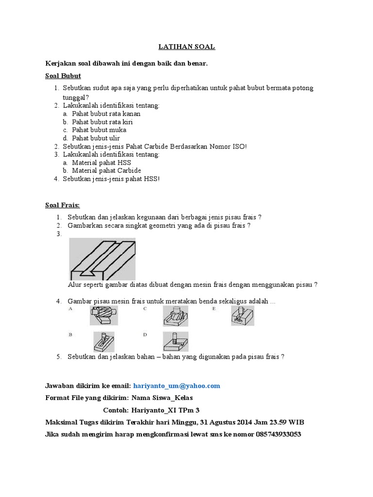Contoh Soal Mesin Bubut Dikdasmen