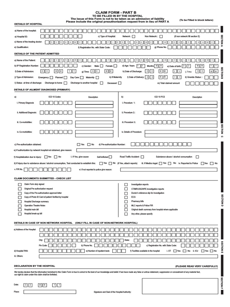 Hospital Claim Form - Part B Instructions | PDF