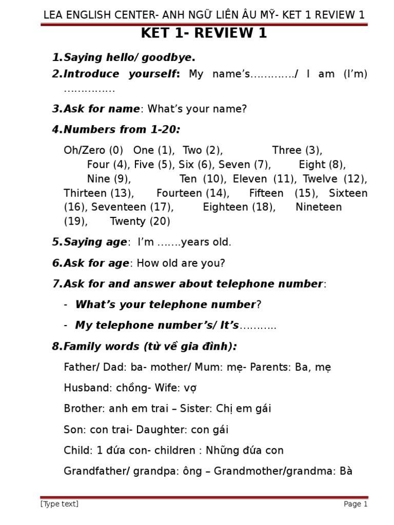 KET 1 Review 1 | PDF | Language Arts & Discipline