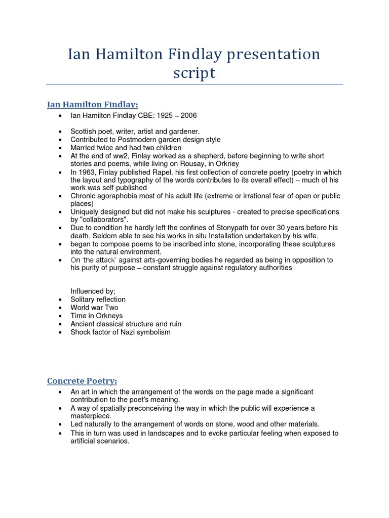 Hamilton Findlay Presentation Script | PDF
