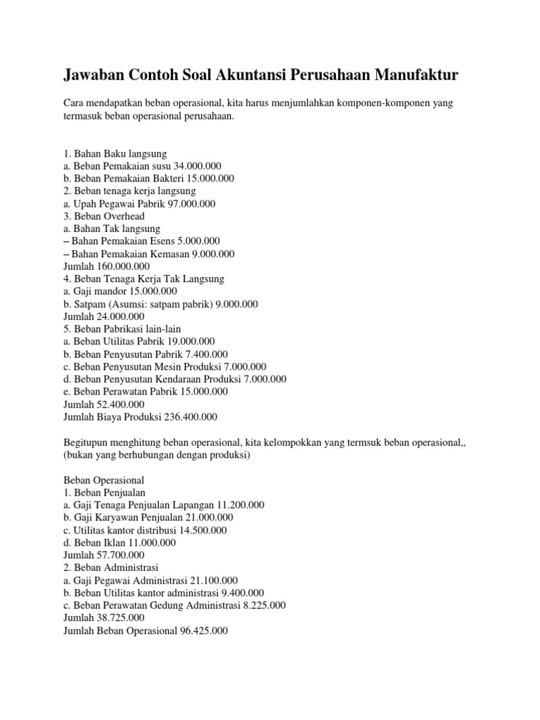 Jawaban Contoh Soal Akuntansi Perusahaan