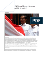 Inilah Daftar 34 Nama Menteri Susunan Kabinet Jokowi JK 2014