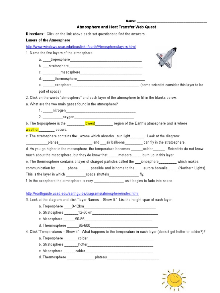 Atmosphere Basics Websquest | PDF | Atmosphere Of Earth | Transparent  Materials