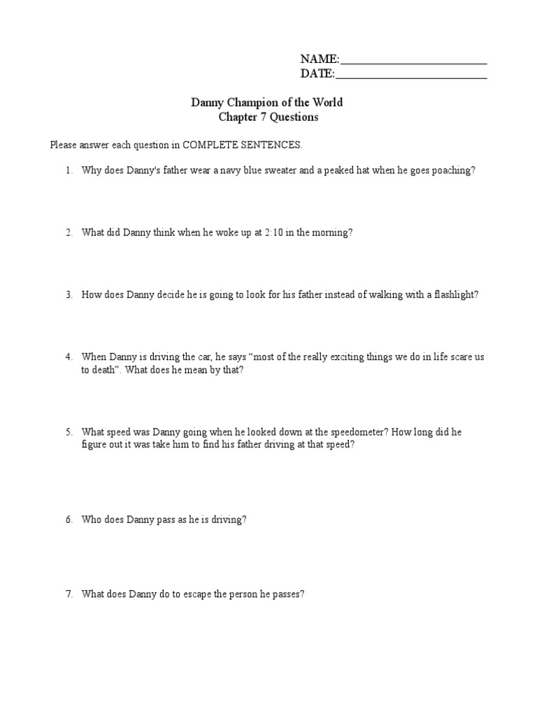 Danny Champion Of The World Ch 7 Questions