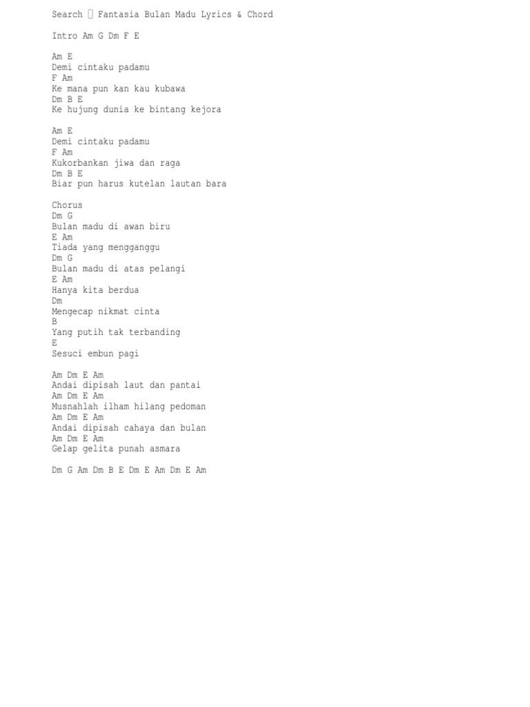 Fantasia Bulan Madu Chord Pdf