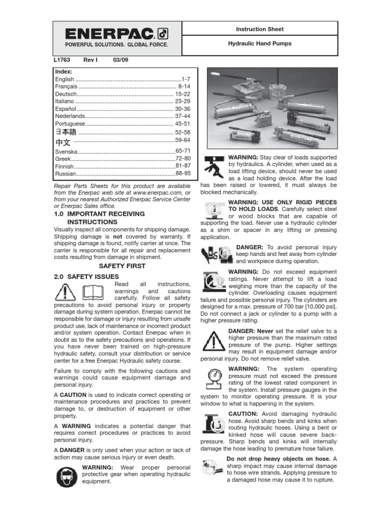 Enerpac Hydraulic Hand Pump Manual | PDF | Pump | Valve