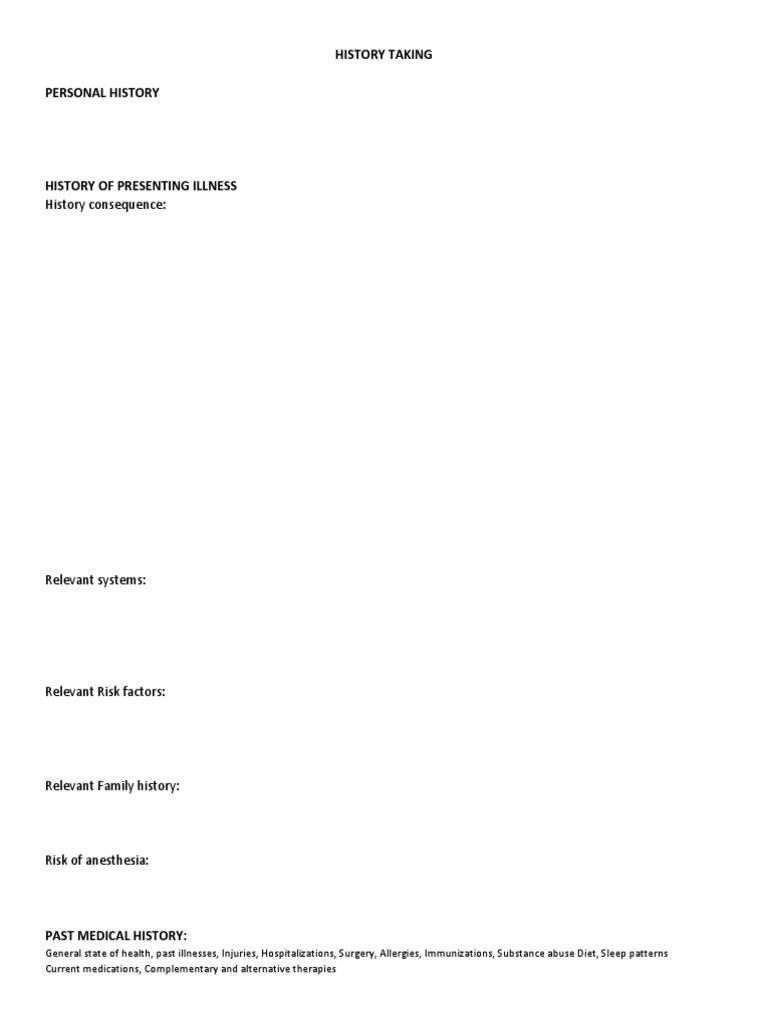 Form of Surgical History Taking | PDF