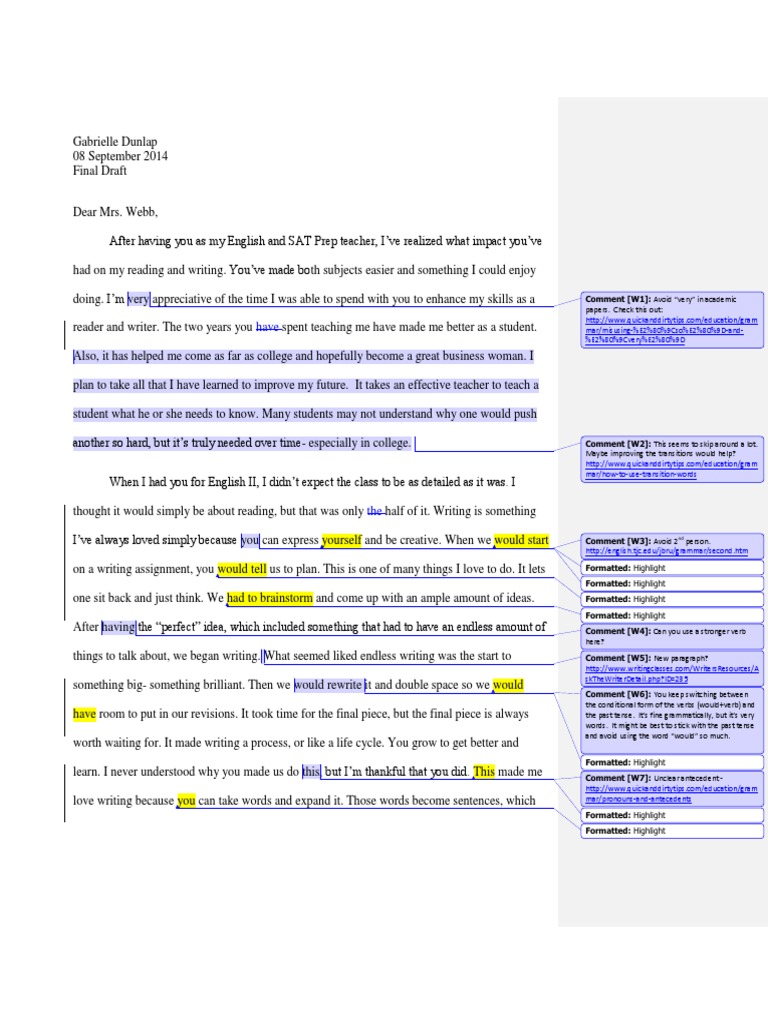 literacy memoir teacher comments Grammatical Tense Reading (Process)