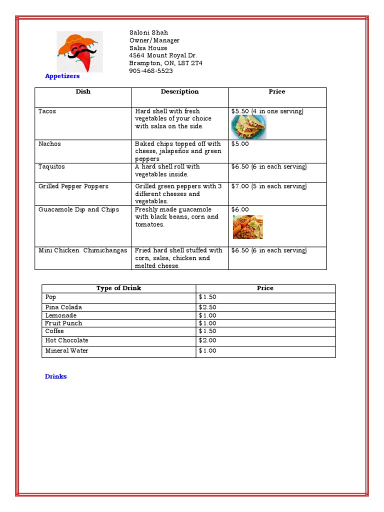 Menu For Restaurant | PDF