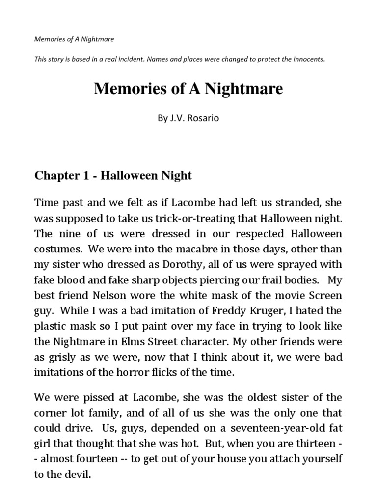 Memories of A Nightmare: Chapter 1 - Halloween Night | PDF | Batting ...