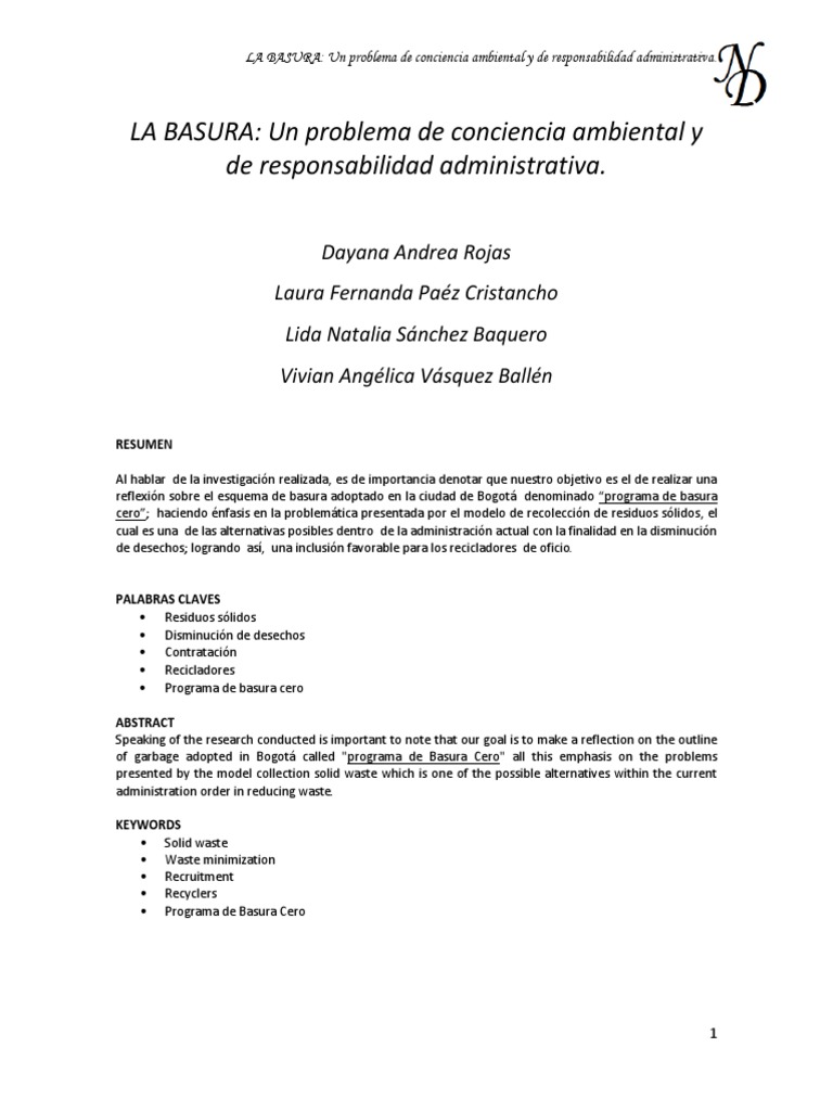 Manejo de Basuras en Bogotá Distrito Capital | PDF | Bogotá | Residuos