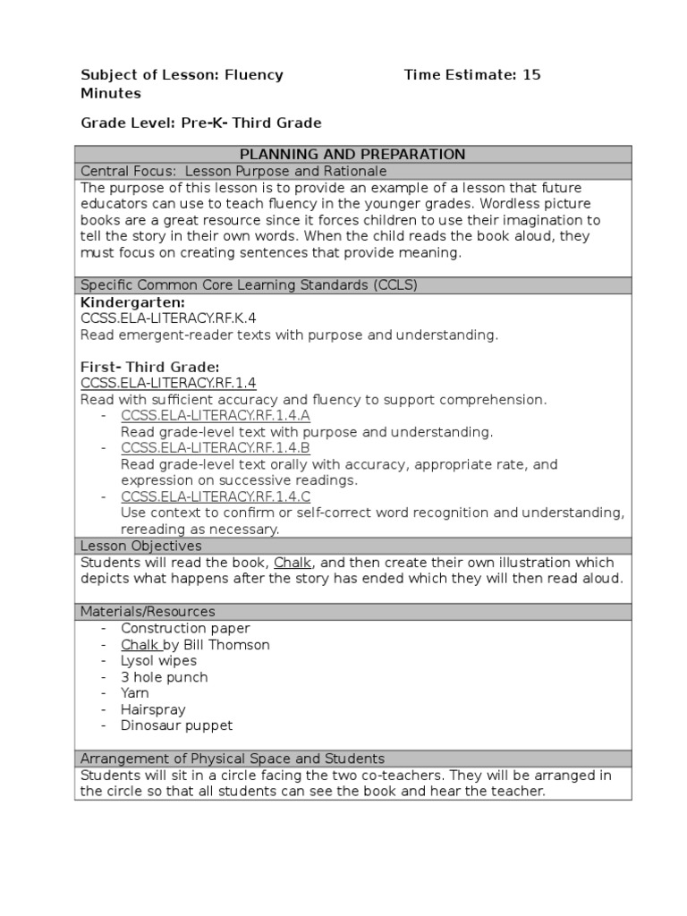 Fluency Lesson Plan Reading Comprehension Education Theory