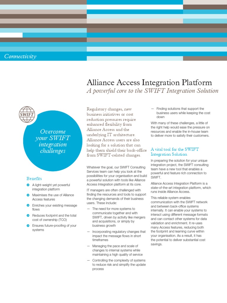 SWIFT Alliance Access Integration Platform Factsheet Mergers And Acquisitions Xml