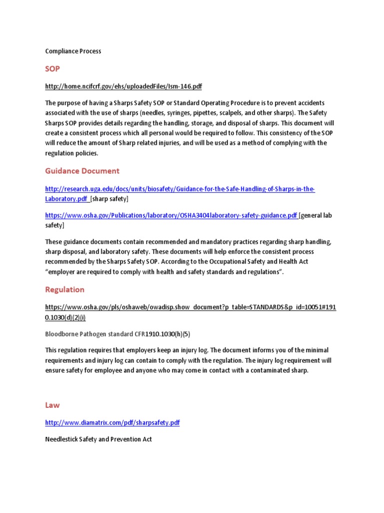 Sharps Safety SOP for Injury Prevention | PDF